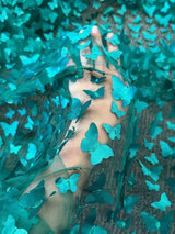 3D Butterfly Lace Tulle Teal Blue
