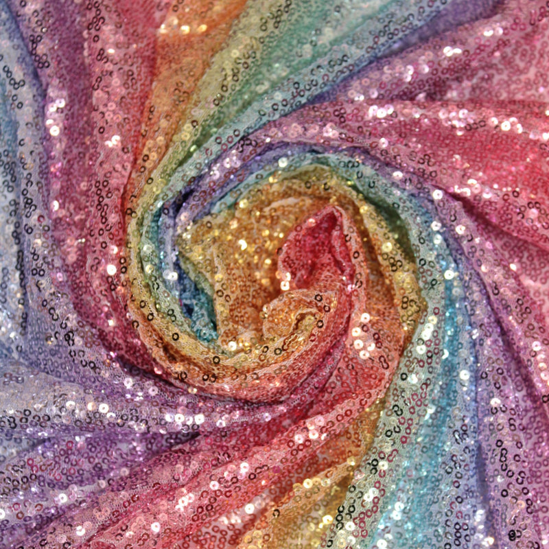 Rainbow Glitz Polyester Mesh Fabric - Rainbow Horizontal Stripes, 52/54" Width