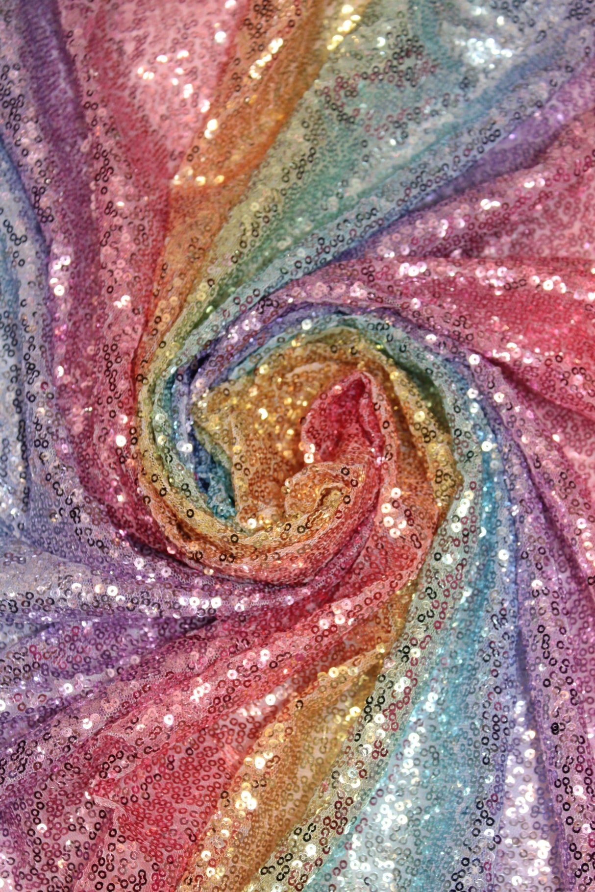 Rainbow Glitz Polyester Mesh Fabric - Rainbow Horizontal Stripes, 52/54" Width