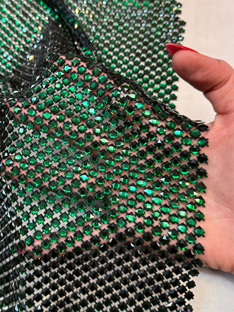 Luxury Rhinestone Mesh Emerald Green