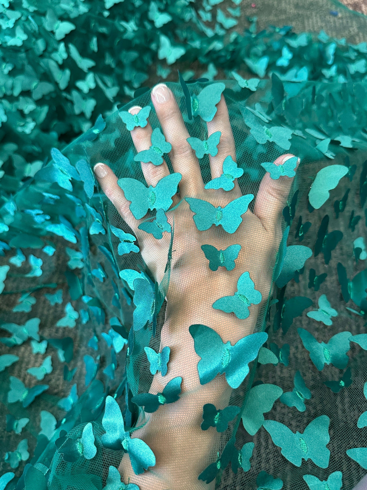 3D Butterfly Lace Tulle Teal Blue