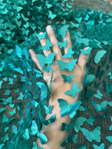 3D Butterfly Lace Tulle Teal Blue