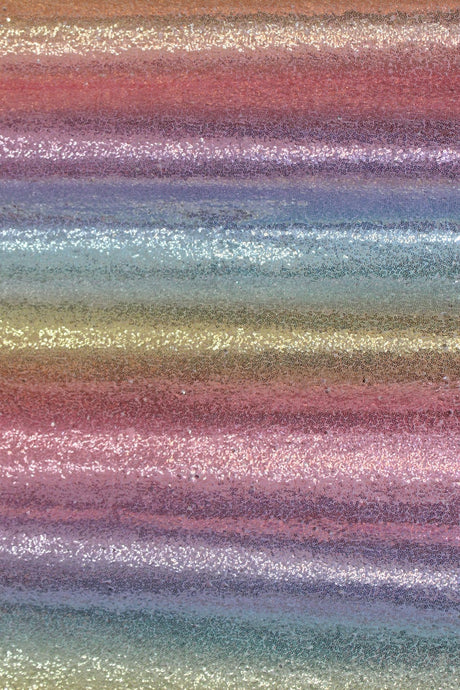 Rainbow Glitz Polyester Mesh Fabric - Rainbow Horizontal Stripes, 52/54" Width