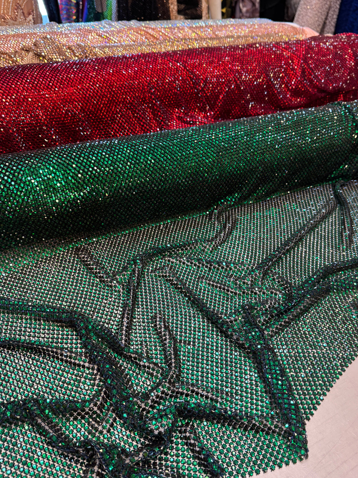 Luxury Rhinestone Mesh Emerald Green