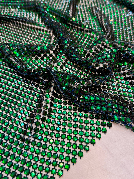 Luxury Rhinestone Mesh Emerald Green