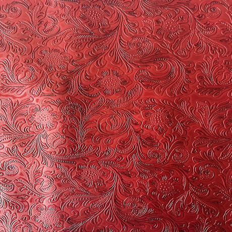 Western Floral PU Faux Leather Vinyl Fabric - Western Floral Pattern, 56" Width (1 Yard)