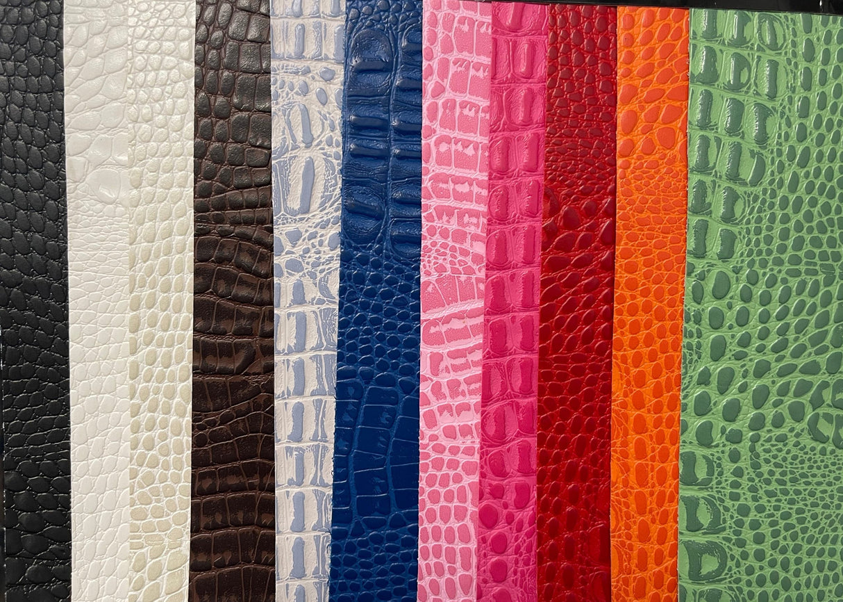 Cream Aqualine Marine Crocodile Vinyl Fabric,