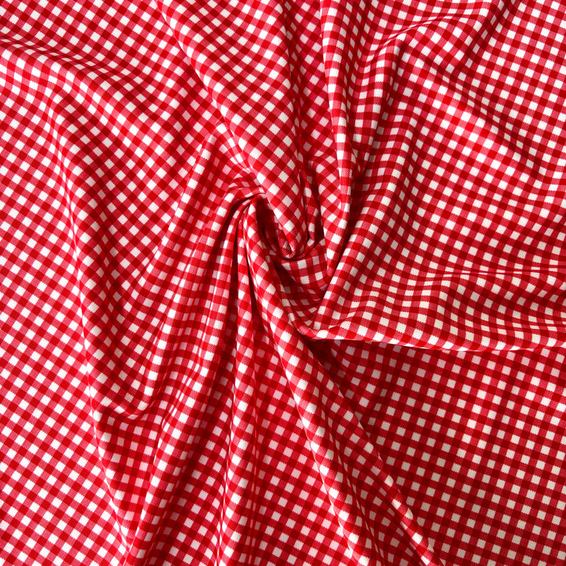 Red Gingham Print Spandex Fabric - Red Gingham Print, 58"/60" Width (1 Yard)