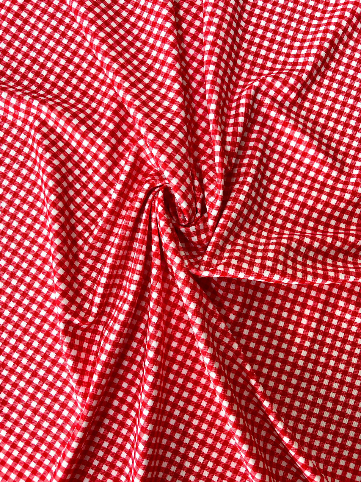 Red Gingham Print Spandex Fabric - Red Gingham Print, 58"/60" Width (1 Yard)
