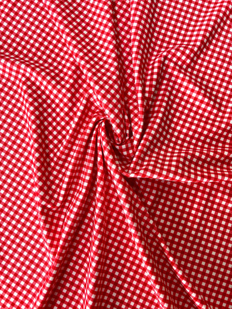 Red Gingham Print Spandex Fabric - Red Gingham Print, 58"/60" Width (1 Yard)