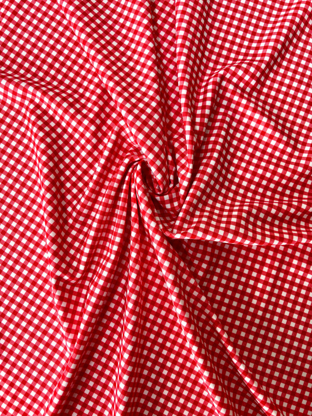Red Gingham Print Spandex Fabric - Red Gingham Print, 58"/60" Width (1 Yard)