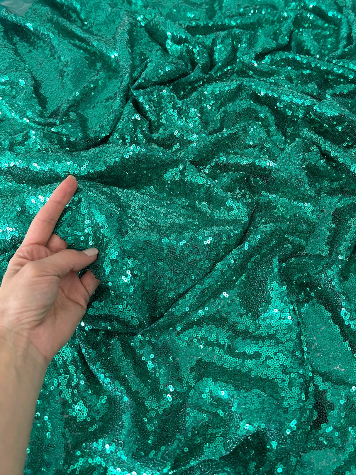 Stretch Sequin on Mesh Teal Green
