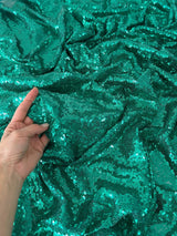 Stretch Sequin on Mesh Teal Green
