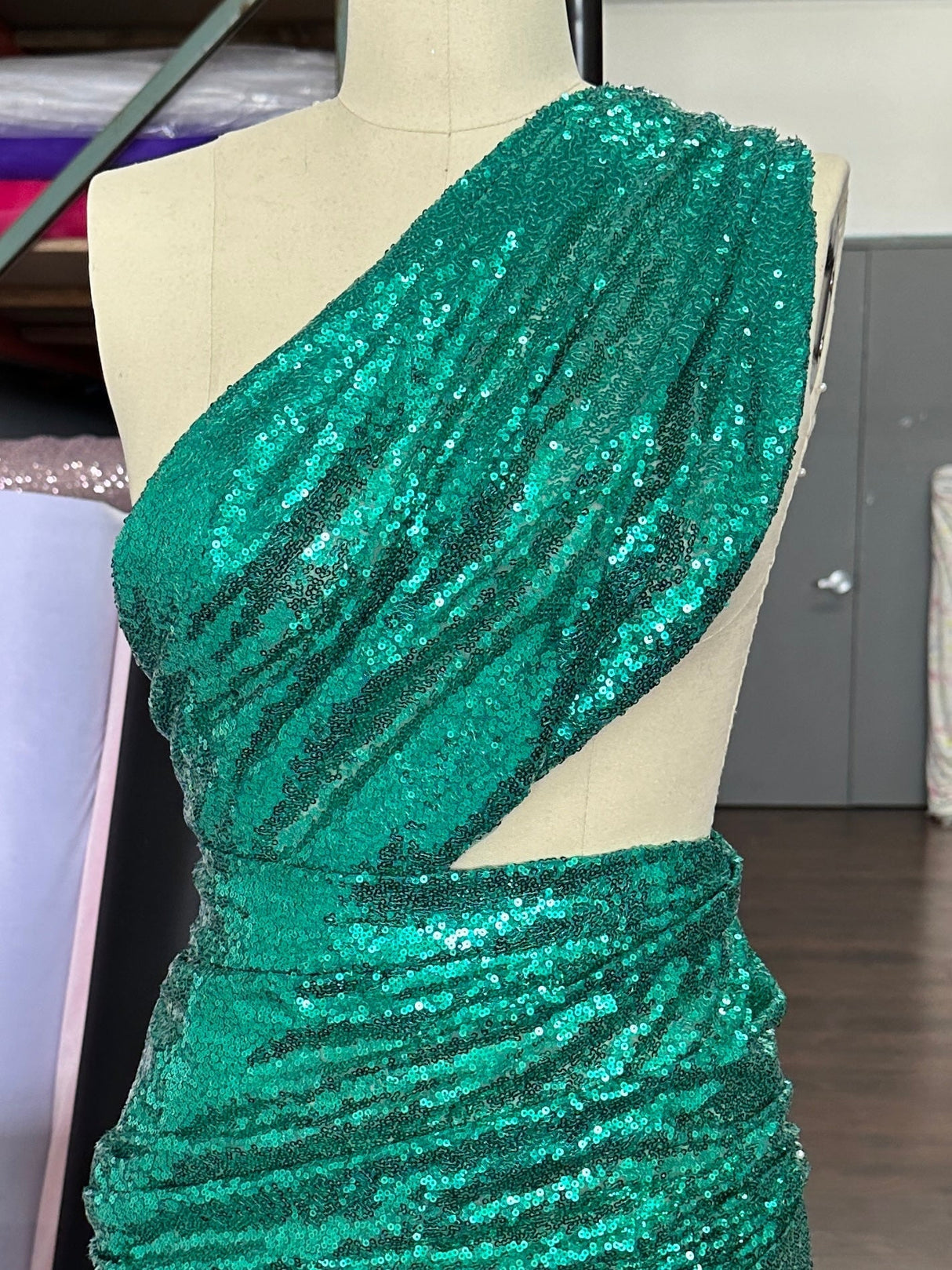 Stretch Sequin on Mesh Teal Green