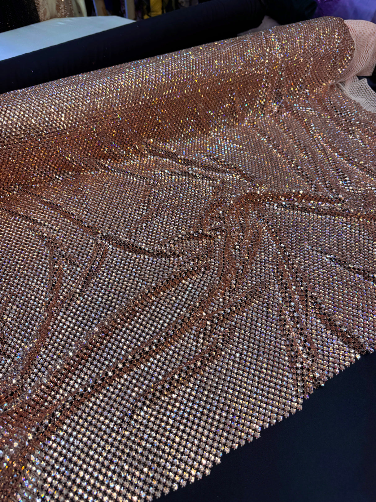 Stretch Rhinestone Mesh Blush