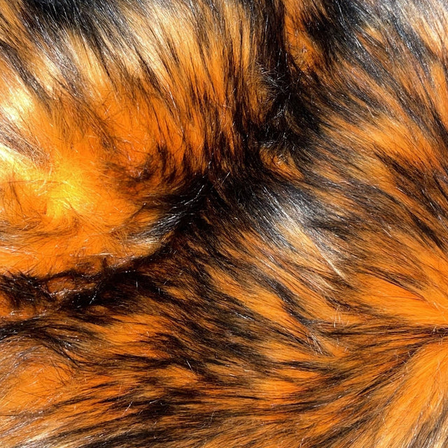 Orange Black Faux Fake Fur Husky Long Pile