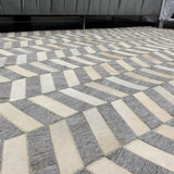 Geometric Chevron Ivory & Grey Cowhide Patchwork Rug - Handmade Leather Patchwork Cowhide PCH165