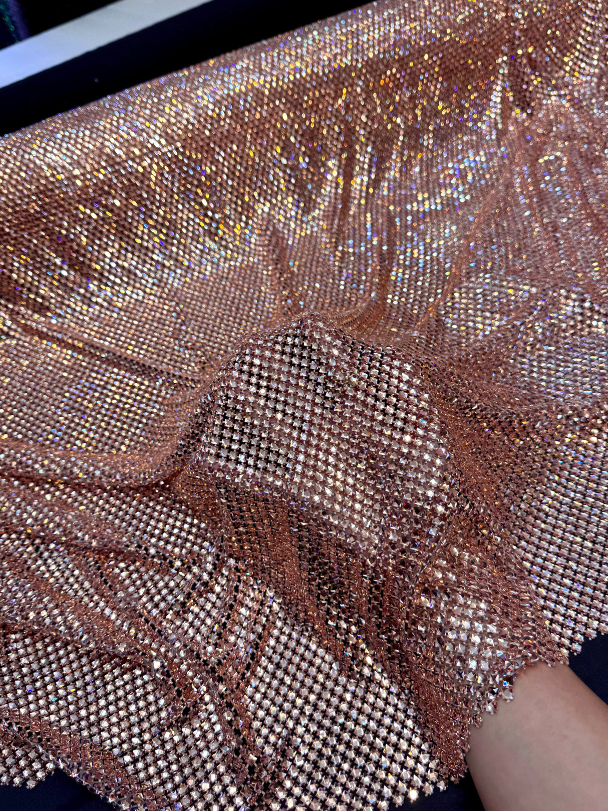Stretch Rhinestone Mesh Blush