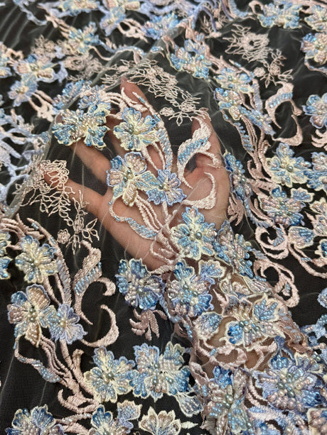 Pearl Beaded Floral Embroidery Lace