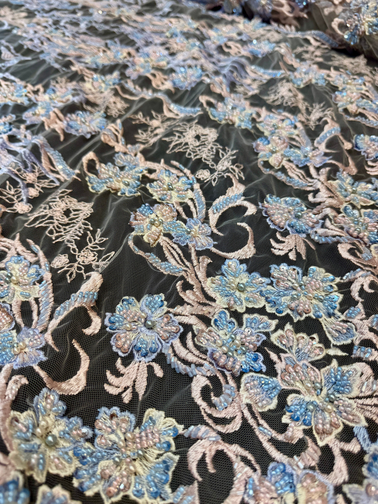 Pearl Beaded Floral Embroidery Lace