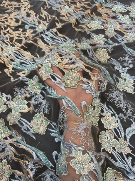 Pearl Beaded Floral Embroidery Lace