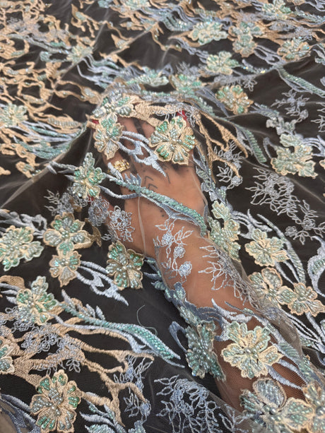 Pearl Beaded Floral Embroidery Lace