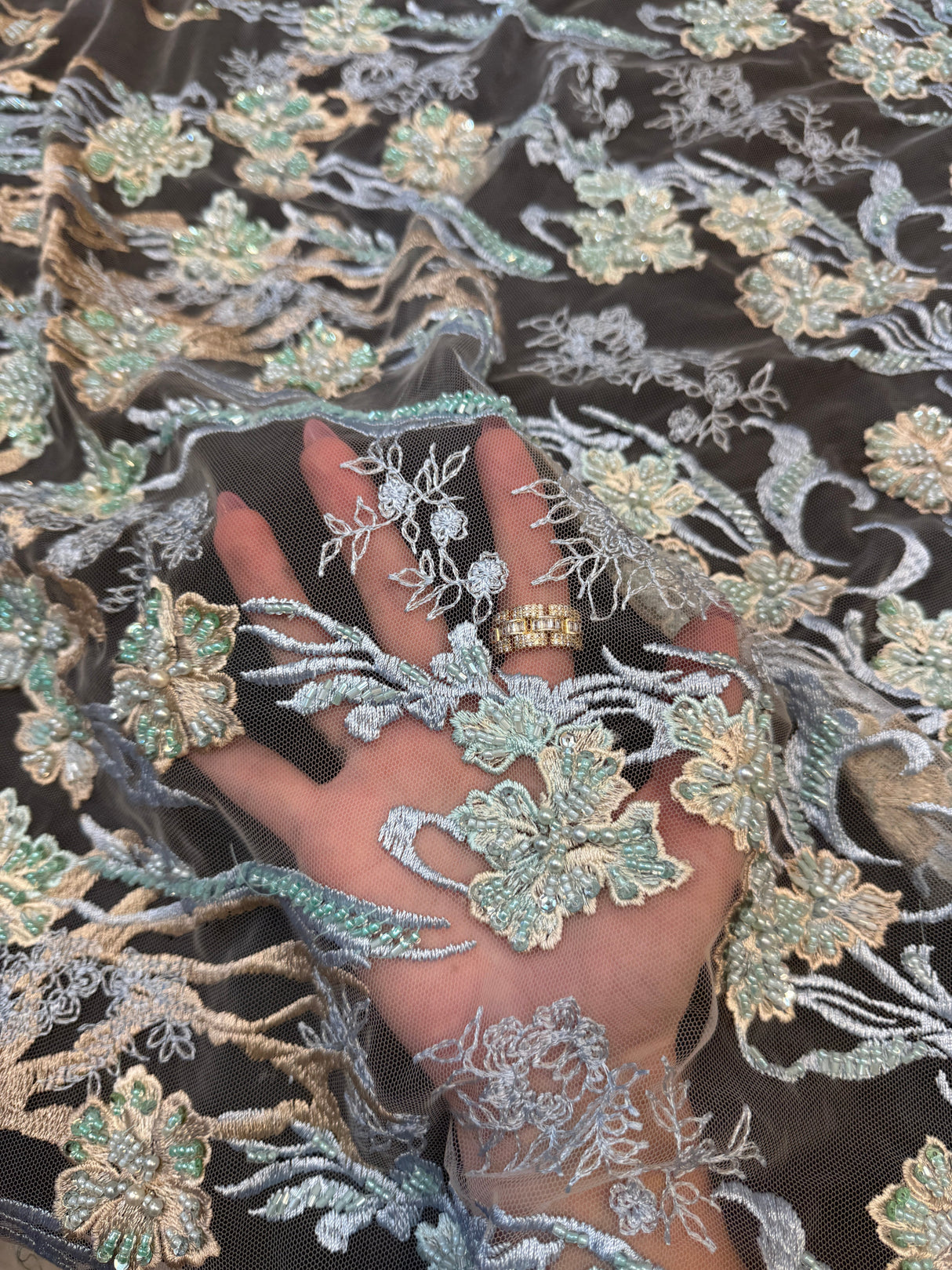 Pearl Beaded Floral Embroidery Lace