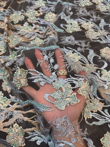 Pearl Beaded Floral Embroidery Lace