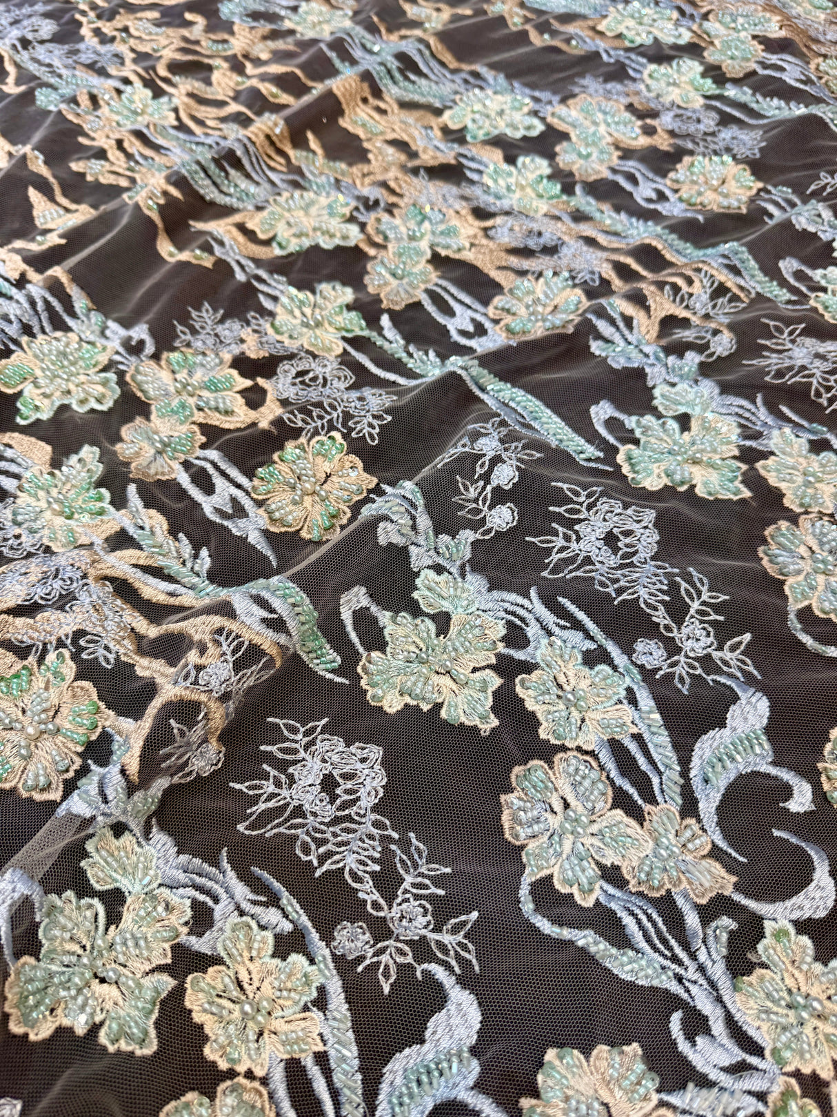 Pearl Beaded Floral Embroidery Lace