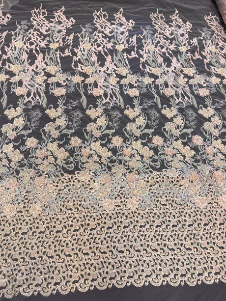 Pearl Beaded Floral Embroidery Lace