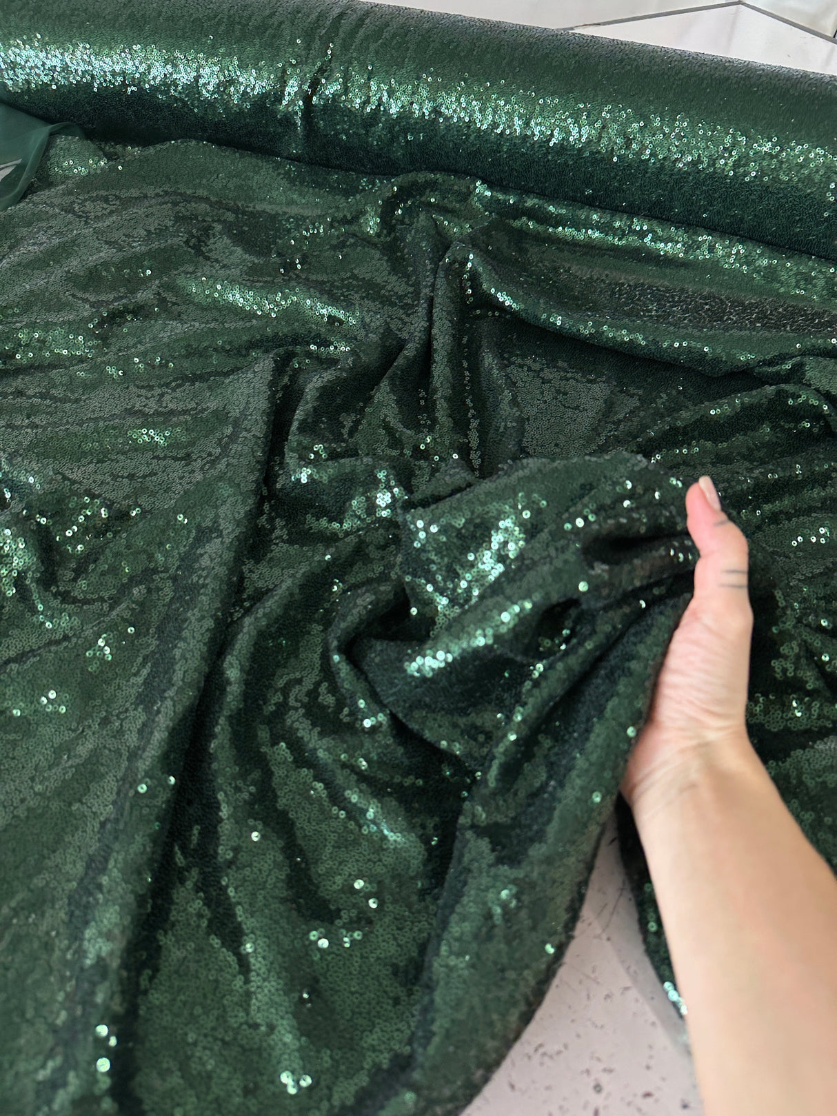 Stretch Sequin on Mesh Hunter Green