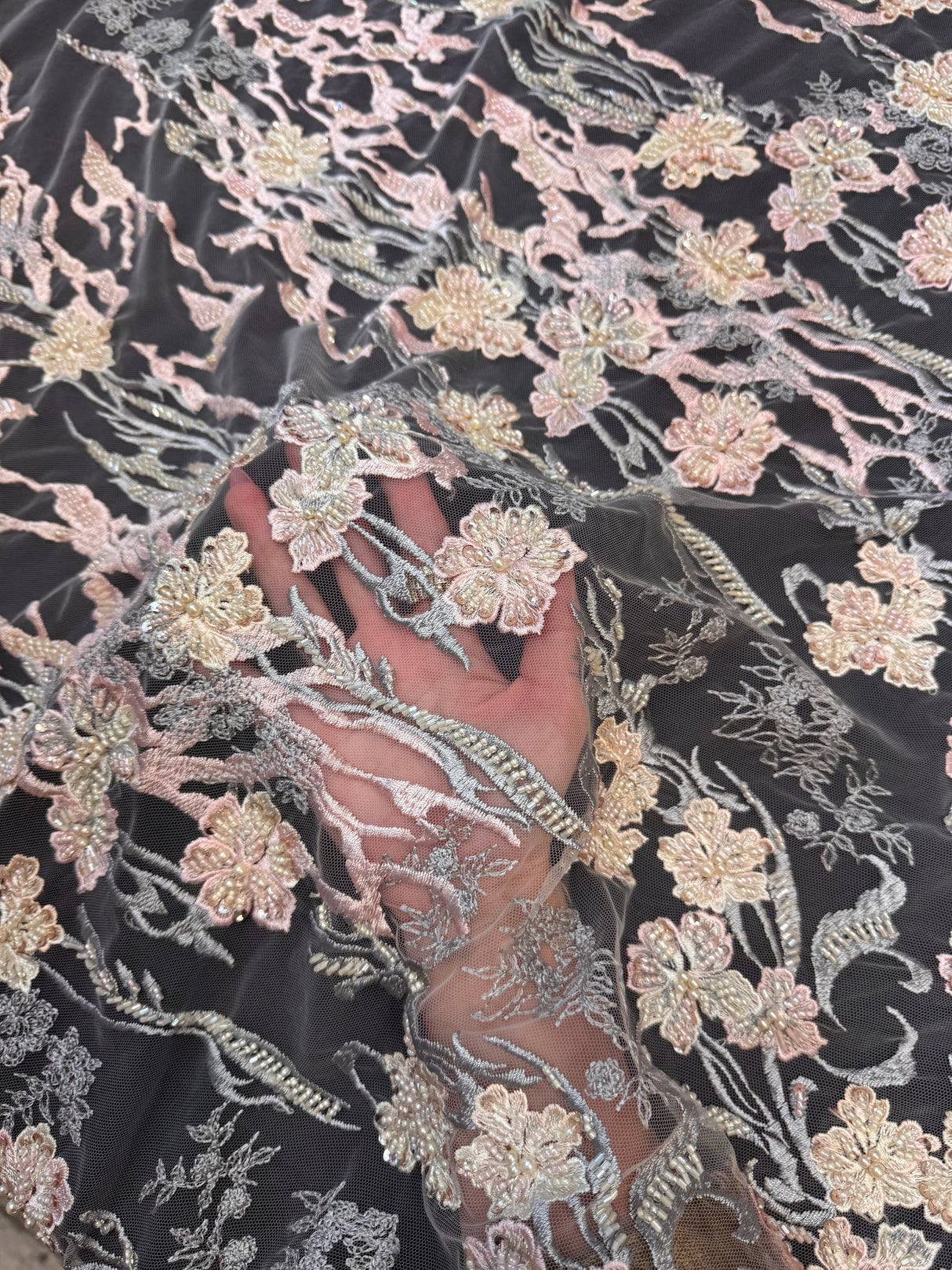 Pearl Beaded Floral Embroidery Lace