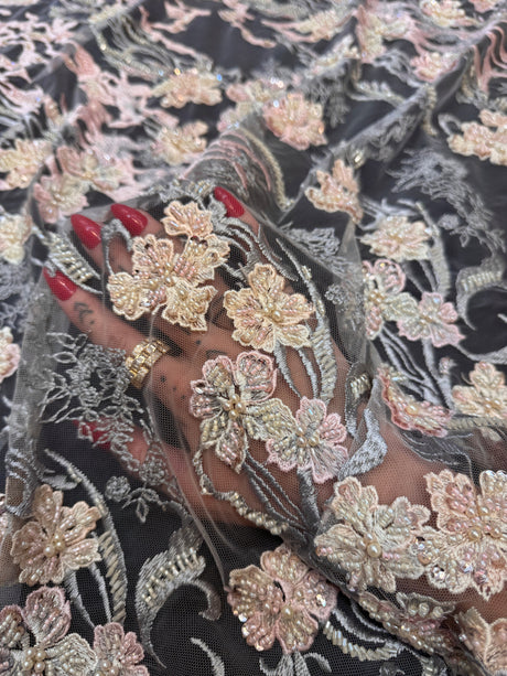 Pearl Beaded Floral Embroidery Lace