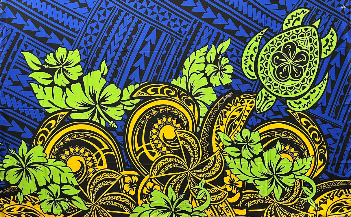 Multicolor Polynesian Tattoo Polyester Fabric - Traditional Polynesian Tattoo, Multicolor, 72" L X 45" W (1 Piece)