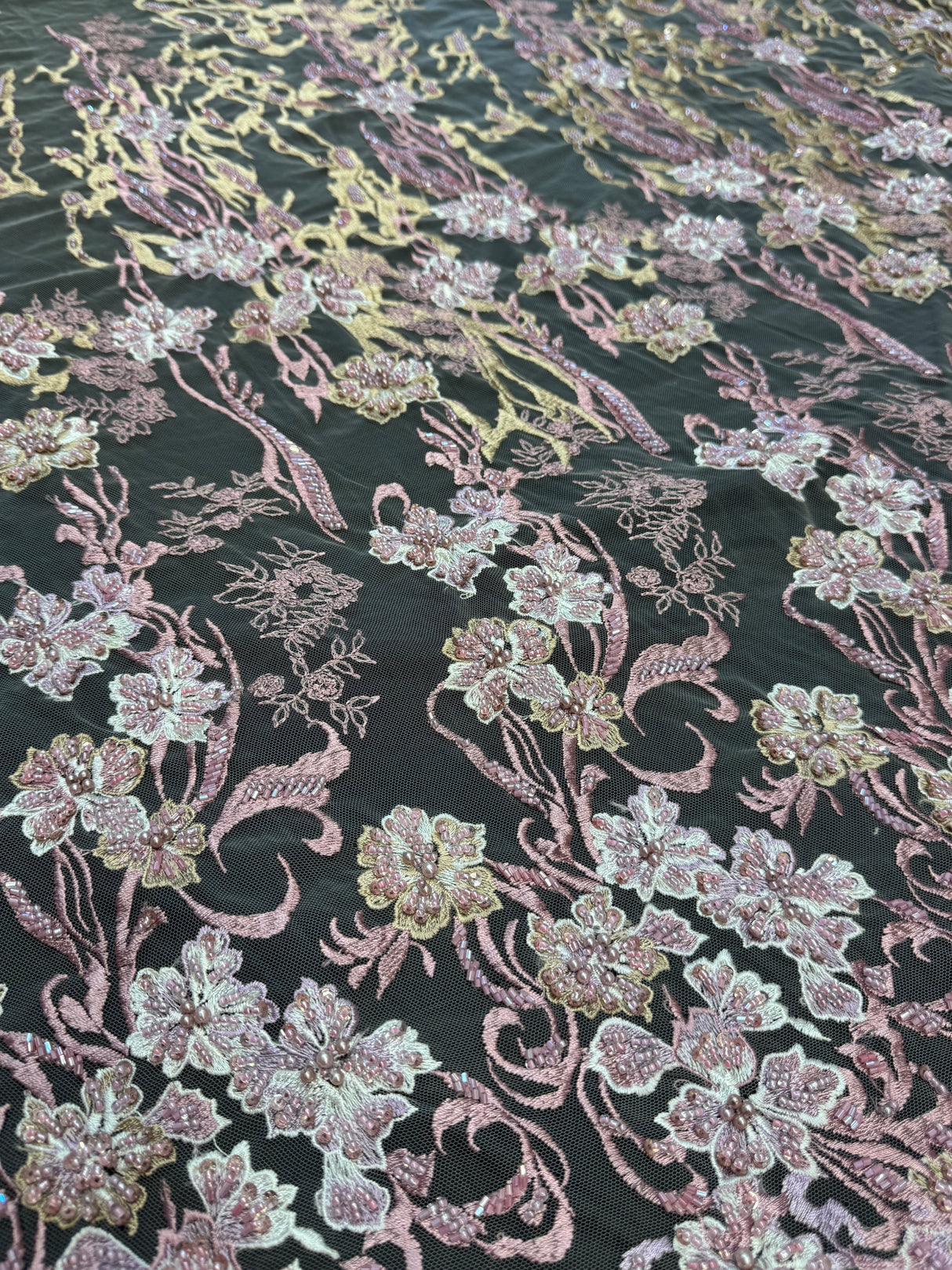 Pearl Beaded Floral Embroidery Lace