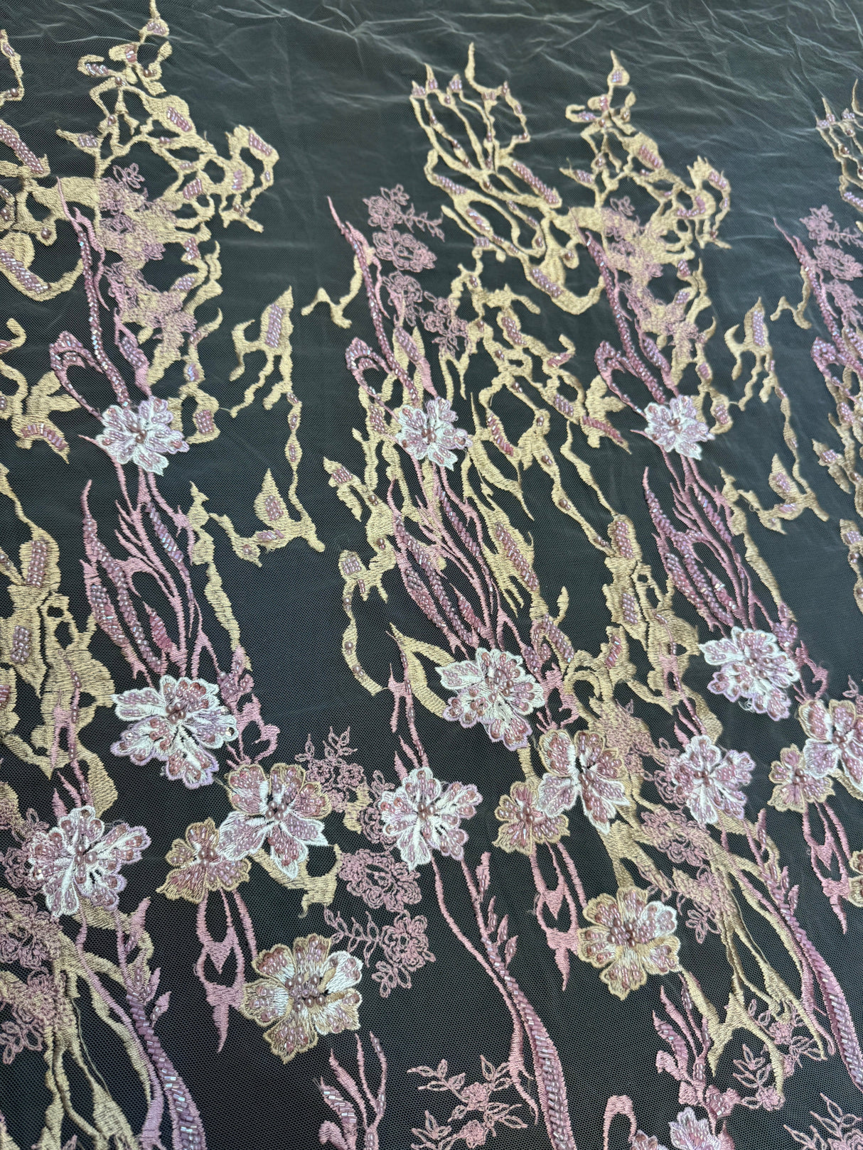 Pearl Beaded Floral Embroidery Lace