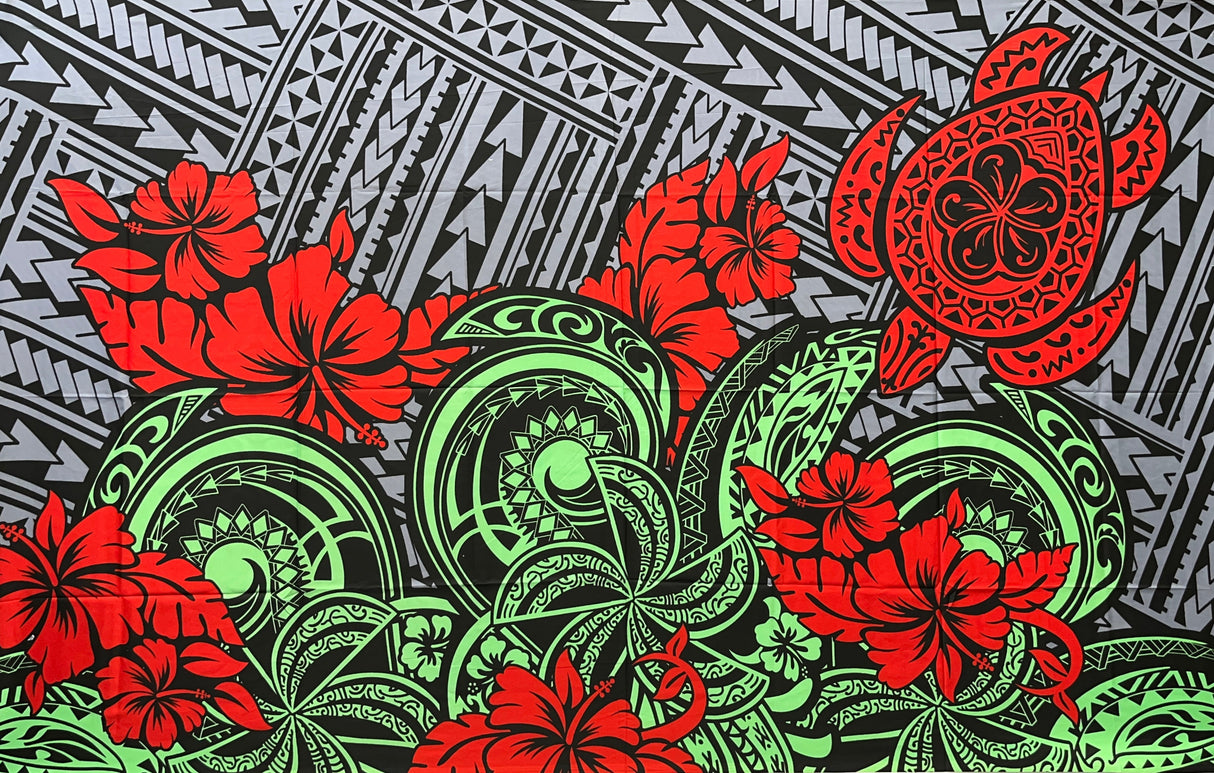 Multicolor Polynesian Tattoo Polyester Fabric - Traditional Polynesian Tattoo, Multicolor, 72" L X 45" W (1 Piece)