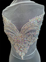 Silver Iridescent Rhinestone Bodice Applique