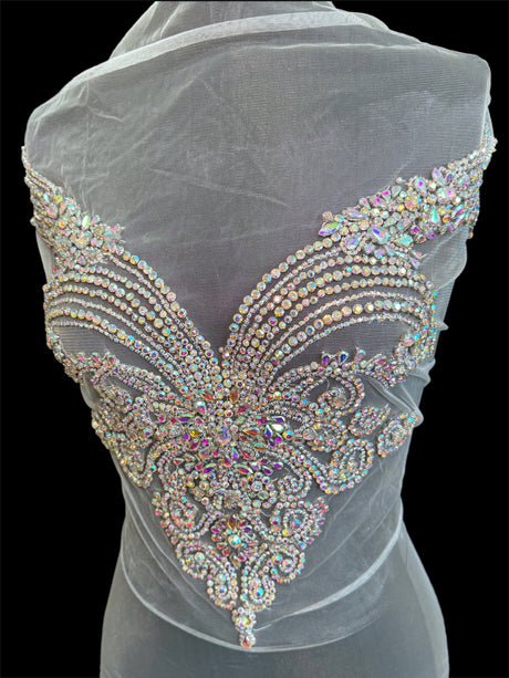Silver Iridescent Rhinestone Bodice Applique