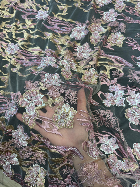 Pearl Beaded Floral Embroidery Lace