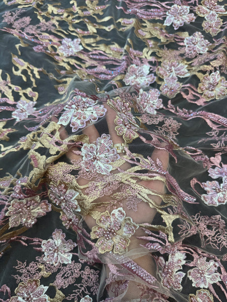 Pearl Beaded Floral Embroidery Lace