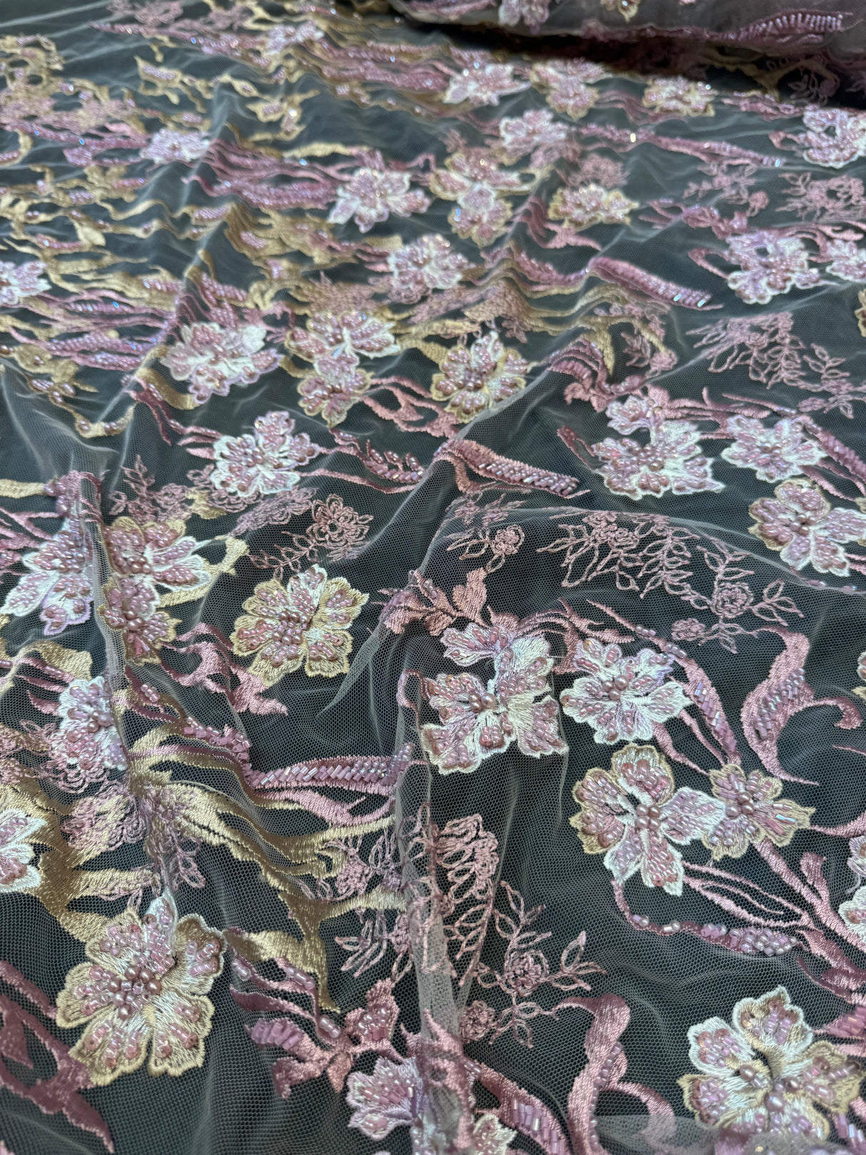 Pearl Beaded Floral Embroidery Lace