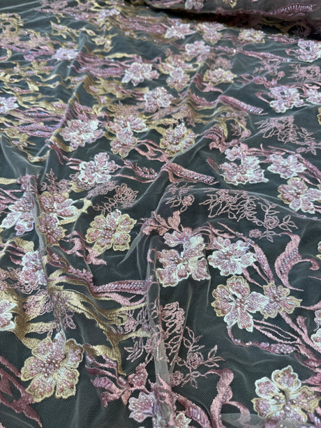 Pearl Beaded Floral Embroidery Lace