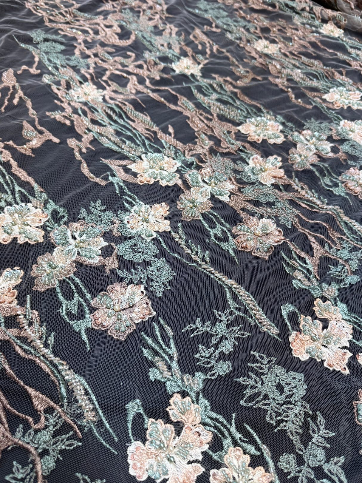 Pearl Beaded Floral Embroidery Lace