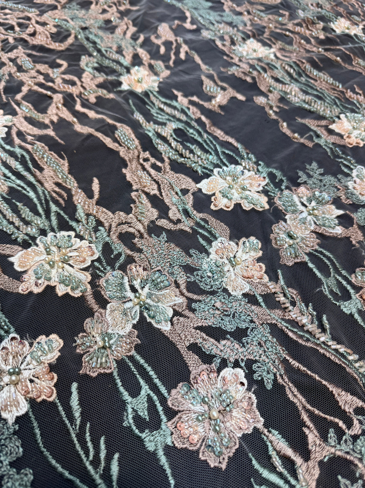 Pearl Beaded Floral Embroidery Lace