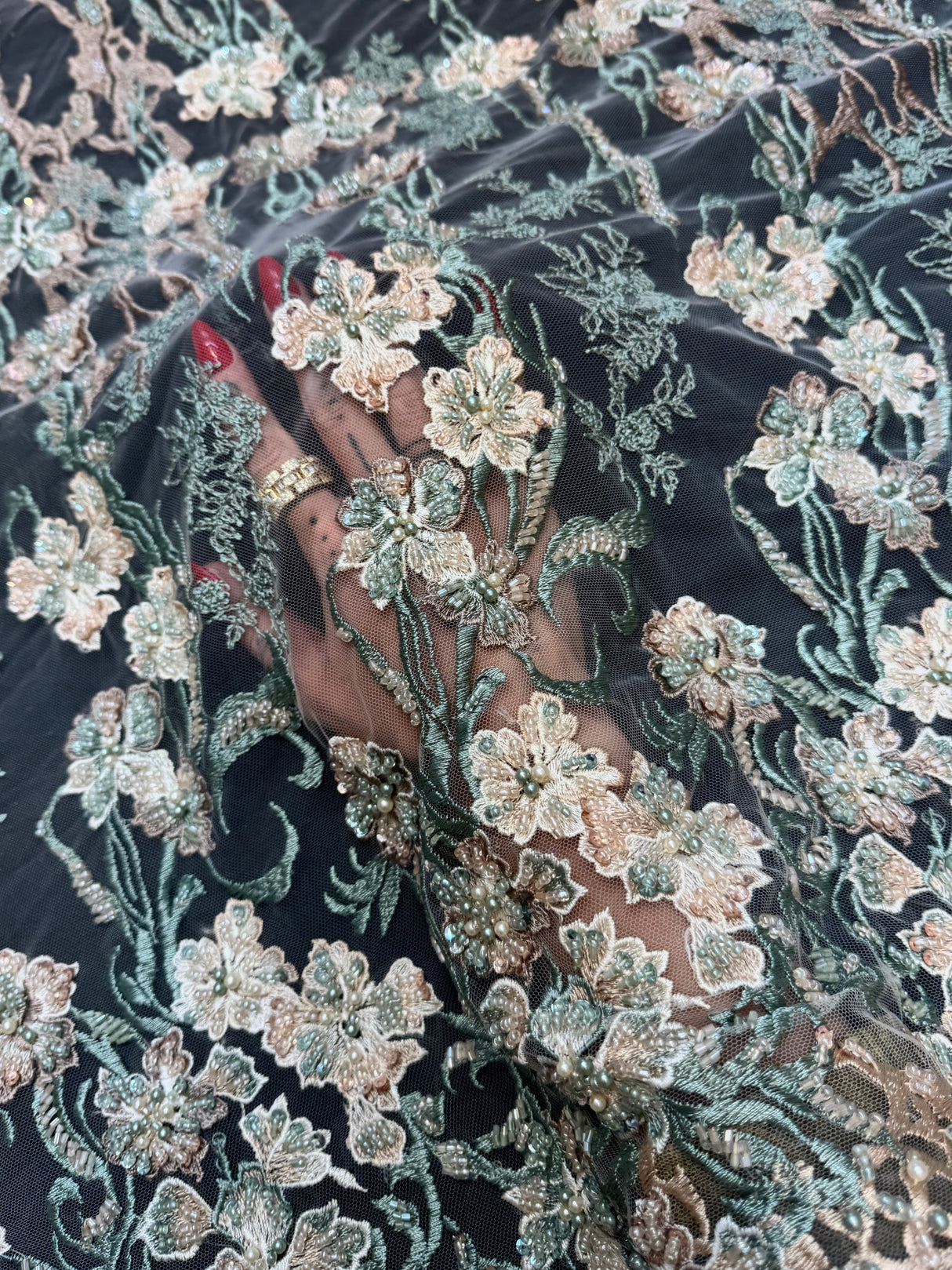 Pearl Beaded Floral Embroidery Lace