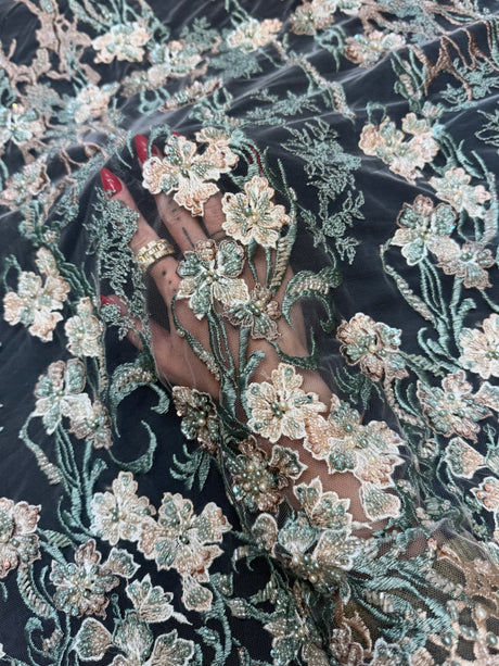 Pearl Beaded Floral Embroidery Lace