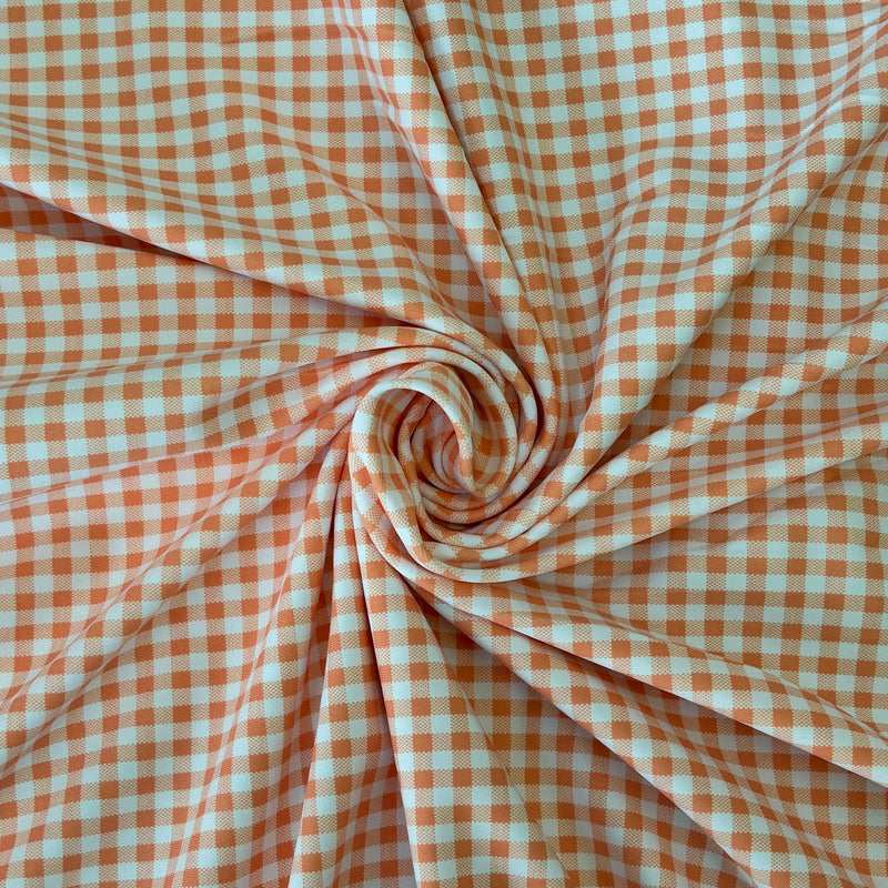Orange Gingham Print Spandex Fabric - Orange Gingham Print, 58"/60" Width (1 Yard)