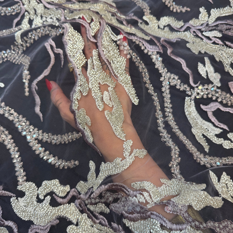Beaded Sequin Lace Champagne-Lilac