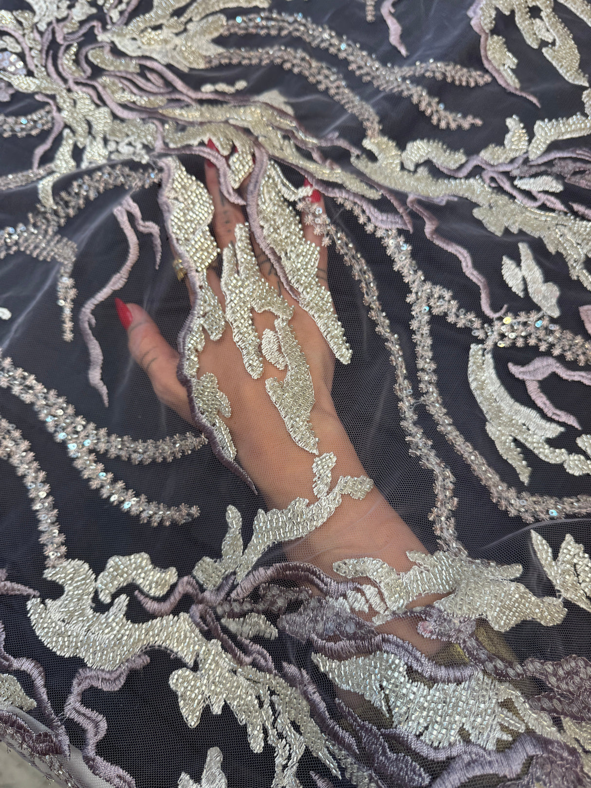 Beaded Sequin Lace Champagne-Lilac
